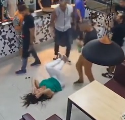 Loud Mouth Bitch in Green Laid Out in Brazilian Bar
