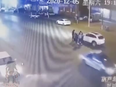 Crowd Being Run Over by Car at High Speed.