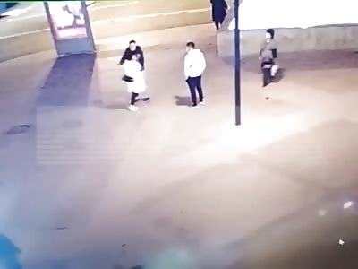 WOMAN FIGHTING WITH A GUY IS RUN OVER BY A BUS