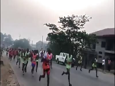 Nineteen Athletes Wounded After Blasts at Race In Cameroon (Several Angles)