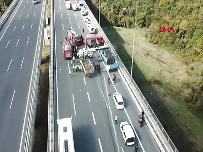 Turkey: truck overturns on car