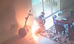 The scooter explodes while charging