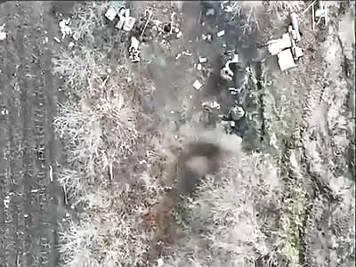 Drone strikes a dugout filled with multiple Russian soldiers in Ukrain