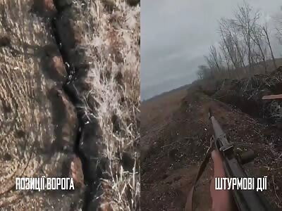 Ukrainian soldiers attacking Russian trenches