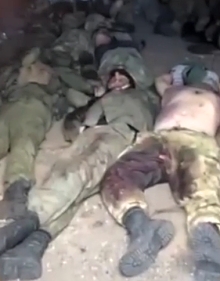 A group of Russian bodies placed in a shed in Ukraine