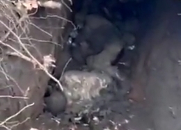 The aftermath of 3 grenades being used on a RU dugout in Bakhmut