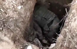 Russian dugout after a Ukrainian grenade goes off inside