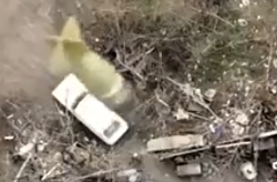 ORCS trying to unload a car get blown up by grenade dropped from drone