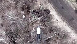 Ukrainian drone bombs a Russian dugout