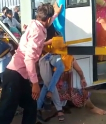 A brutal accident involving a bus and people at the bus stop