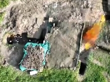 Drone drops grenade on RU fortification