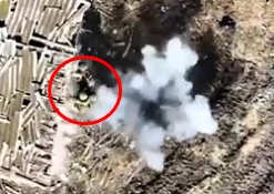 UA shows a squad of RU get hit by several dropped grenades 