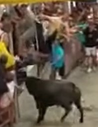 Man was thrown into the sky in a running of the bulls