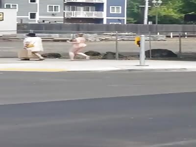 Naked Lady Smacks Elderly Woman Walking