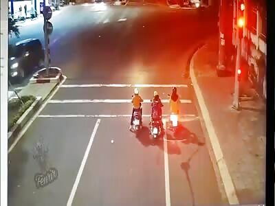Bikers obliterated by speeding car.