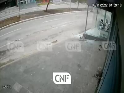 High speed impact on store front.