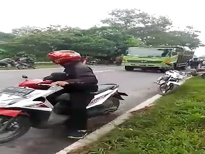 Motorcyclist Lost Life Under Truck Wheels In Indonesia.