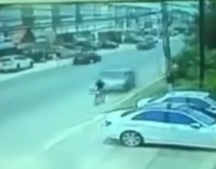 Elderly Man on a Bicycle Being Destroyed by Speeding Car