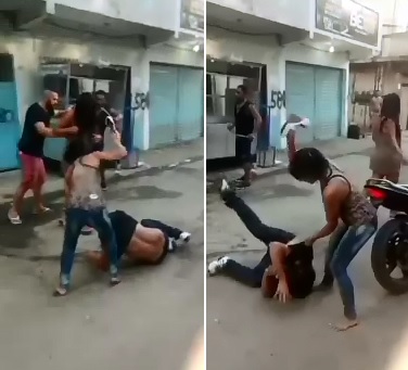 Guy Beaten in the Streets by Woman with High Heel Shoe 