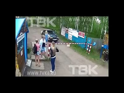 OUCH...Woman is KO'd by Barrier 