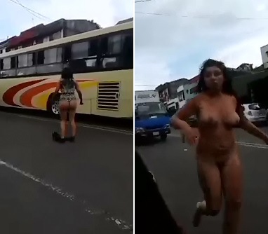 Sexy Woman Strips down to her Thong, then Fully Naked in the Street Assaulting Drivers 