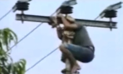 Suicidal Man Attempting to Hang Himself is Electrocuted before he Can Finish the Job