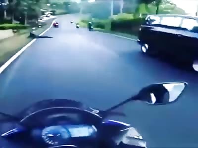 First Person View of LUCKY Motorcyclist barely Escaping 