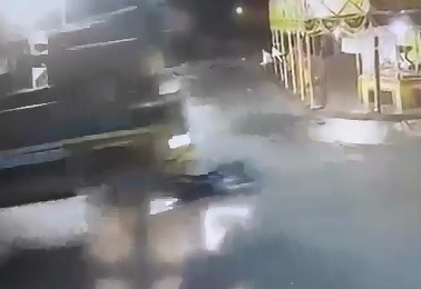 Rider and passenger being crushed truck - cctv hit and run