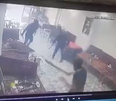 Guys being Hacked by gang using Big Machetes in Public Restaurant 