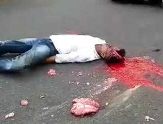 Unique Gore Alert:  Man with Crushed Head and entire Brain in the Road 