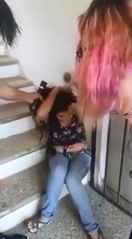 Girl Fight Female in Pink Hair Pulls Hair 