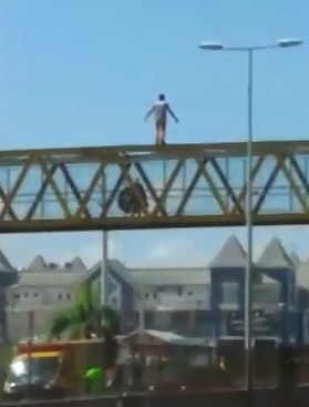 Backwards Swan Dive Suicide from Highway Overpass New Angle