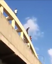 Man Jumps to his Death right Before Help gets to Him on a Bridge (2 Angles) 