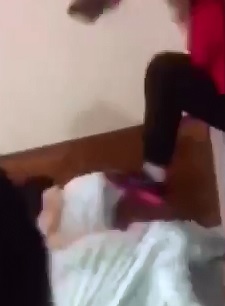 Mistress Head Stomped in Bed then Thrown onto the Floor after being Caught Fucking Husband 