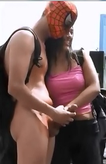 She Jerks Off and makes Stranger Cum on the Street 