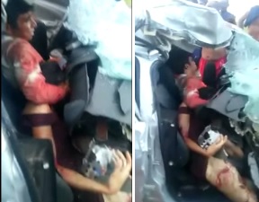 Driver Holding his Crushed Girlfriends Head in His Arms While Crying in Agony