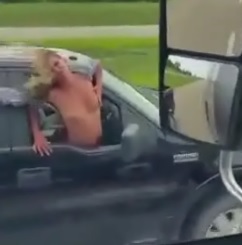Day Drinking Woman Shows Tits and Pussy to the Truck Driver