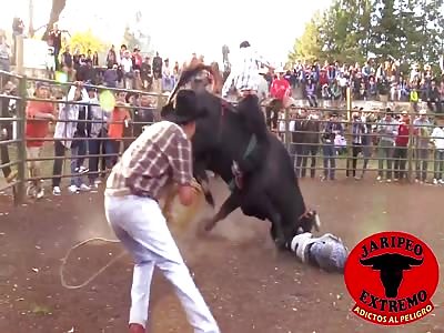 Guy Inside Arena is Butally Attacked by Bull