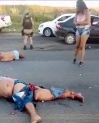 Girl in Tight Shorts Watches Fat Couple Mangled on the Road