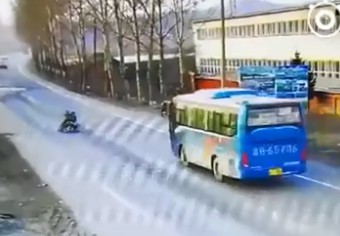 Rider Falls at Wrong Moment Gets Crushed by Bus
