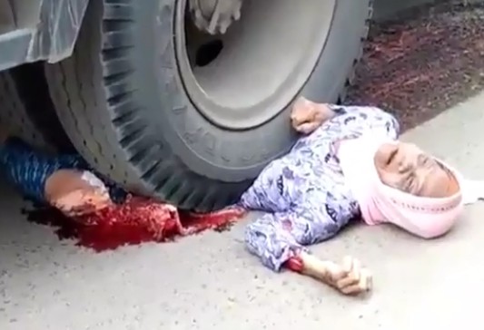 Old lady Crushed by Truck (New better angle)