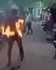 Crazy Dude on Fire Then Not with Skin Melting Off
