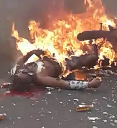 Biker Burned Alive as People Just Drive by the Inferno