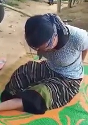 Tortured Girl Blindfolded and Beaten with a Stick