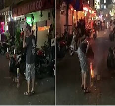 Moronic Dude Blows Himself up with Firework (Best Angle)