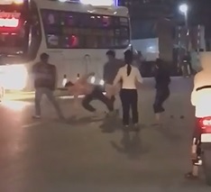 Shirtless Dude Hacked Up by Street Gang
