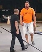 Big Dude in Orange Shirt Receives Gas Station Karma