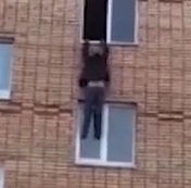 Drunk Dude Falls out of Window onto His Friend