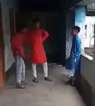 Kid in Blue Tortured by Pussy Looking Dudes in Red