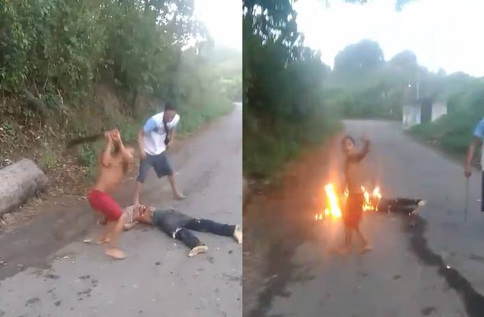SHOCK Video Shows man Hacked up By Machete Blows and Burned by Little Boy very Excited